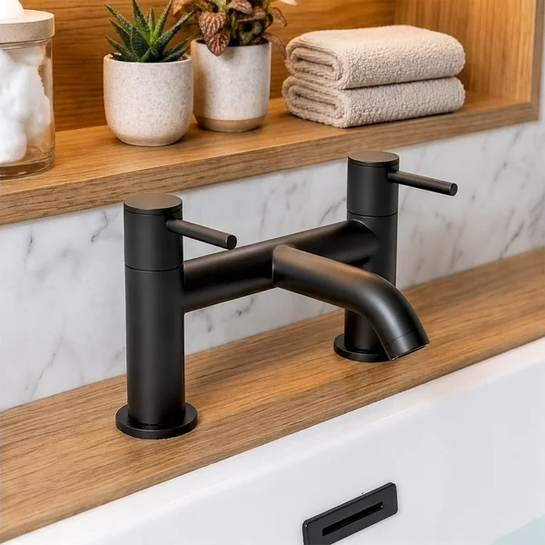 Alternate image of Joseph Miles Titan Flow Bridge Bath Filler Tap - Curved Spout - Stick Handles - Deck Mounted