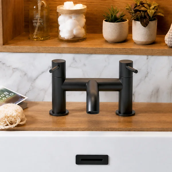 Alternate image of Joseph Miles Titan Flow Bridge Bath Filler Tap - Curved Spout - Stick Handles - Deck Mounted