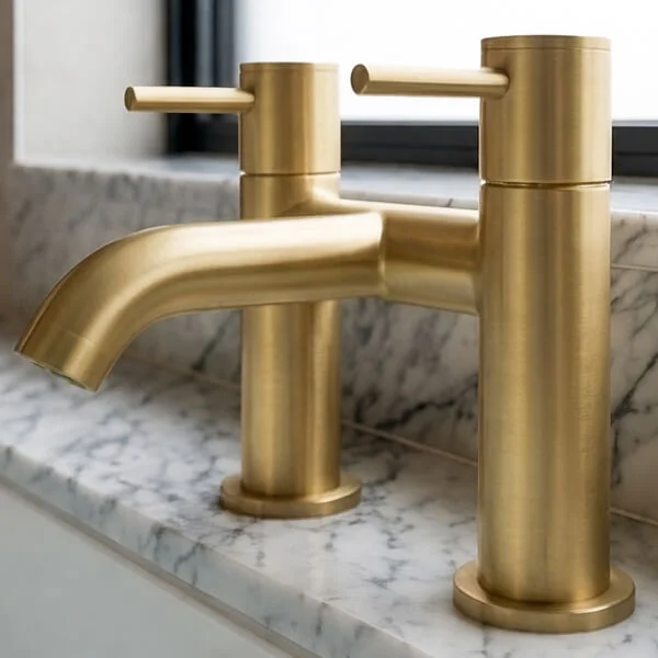Alternate image of Joseph Miles Titan Flow Bridge Bath Filler Tap - Curved Spout - Stick Handles - Deck Mounted