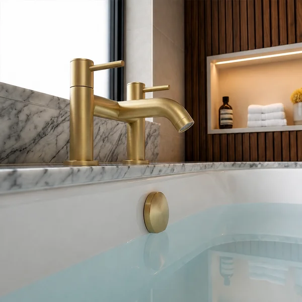 Alternate image of Joseph Miles Titan Flow Bridge Bath Filler Tap - Curved Spout - Stick Handles - Deck Mounted