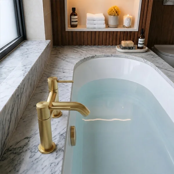 Alternate image of Joseph Miles Titan Flow Bridge Bath Filler Tap - Curved Spout - Stick Handles - Deck Mounted