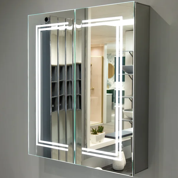 Additional image of Joseph Miles Zula Aluminium Double-Sided LED Mirror Cabinet with Socket - 2 Door - 600 x 700mm