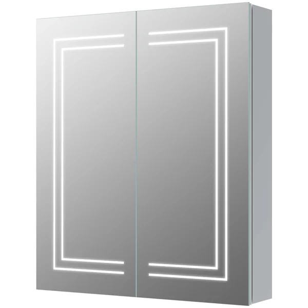 Joseph Miles Zula Aluminium Double-Sided LED Mirror Cabinet with Socket - 2 Door - 600 x 700mm