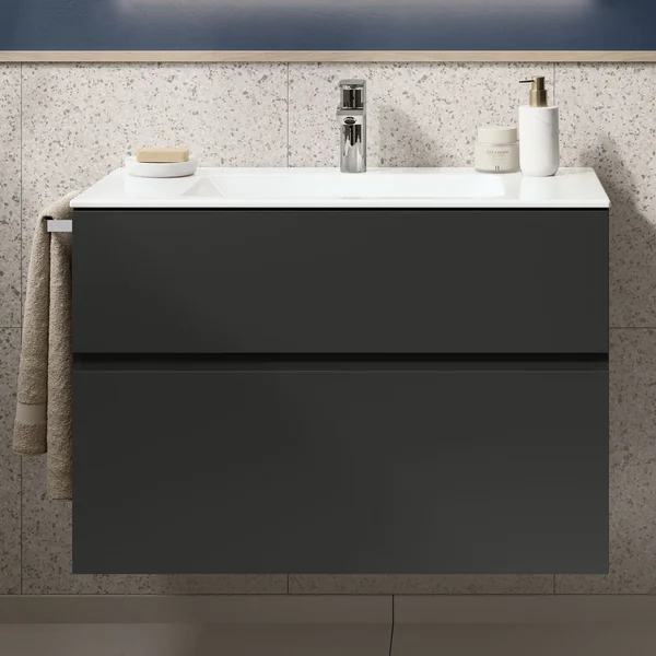 Alternate image of Geberit Aniara Wall-Hung Vanity Unit with Recessed Handles - 2 Drawers - 605mm High