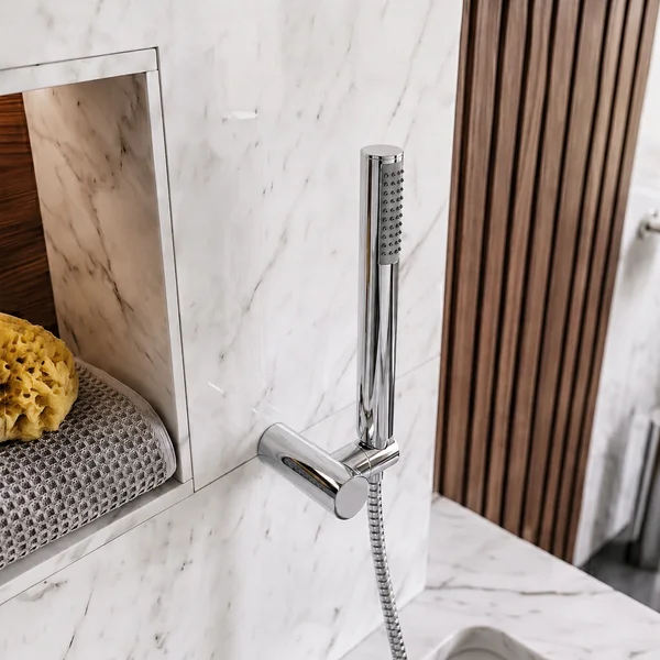 Alternate image of Joseph Miles Belini Bridge Bath Shower Mixer Tap with Curved Waterfall Spout - Flat Handles - Deck Mounted