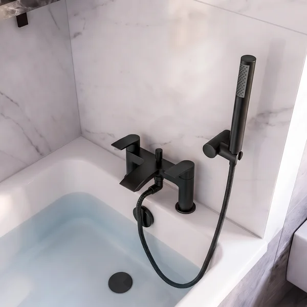 Alternate image of Joseph Miles Belini Bridge Bath Shower Mixer Tap with Curved Waterfall Spout - Flat Handles - Deck Mounted