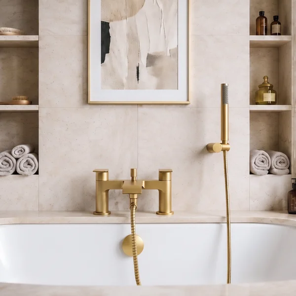 Alternate image of Joseph Miles Belini Bridge Bath Shower Mixer Tap with Curved Waterfall Spout - Flat Handles - Deck Mounted