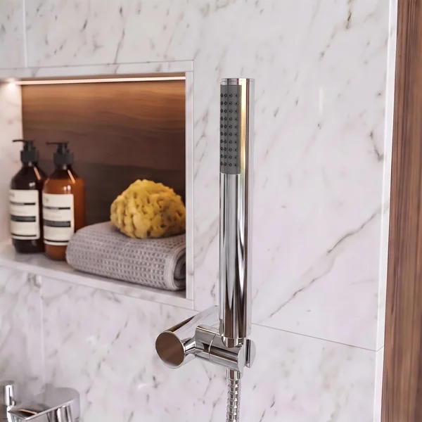 Alternate image of Joseph Miles Belini Bridge Bath Shower Mixer Tap with Curved Waterfall Spout - Flat Handles - Deck Mounted