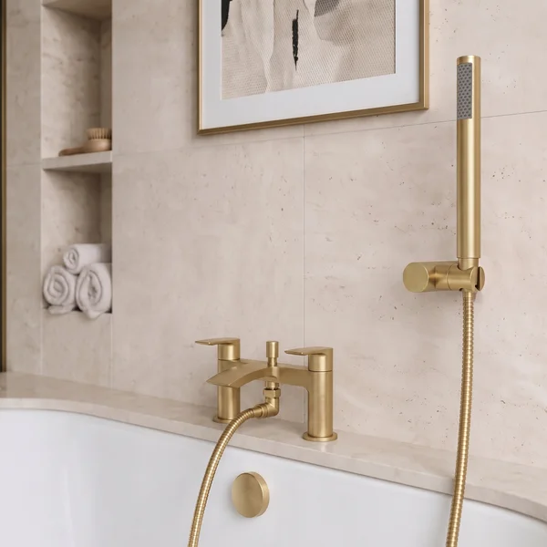 Alternate image of Joseph Miles Belini Bridge Bath Shower Mixer Tap with Curved Waterfall Spout - Flat Handles - Deck Mounted