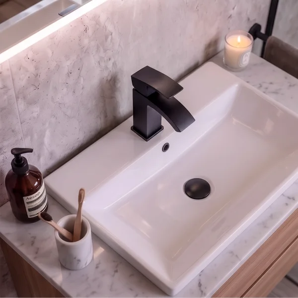 Alternate image of Joseph Miles Descent Mini Basin Mixer Tap with Push Waste - Curved Handle - Deck Mounted