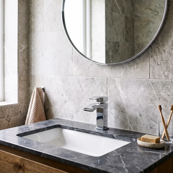 Alternate image of Joseph Miles Descent Mini Basin Mixer Tap with Push Waste - Curved Handle - Deck Mounted