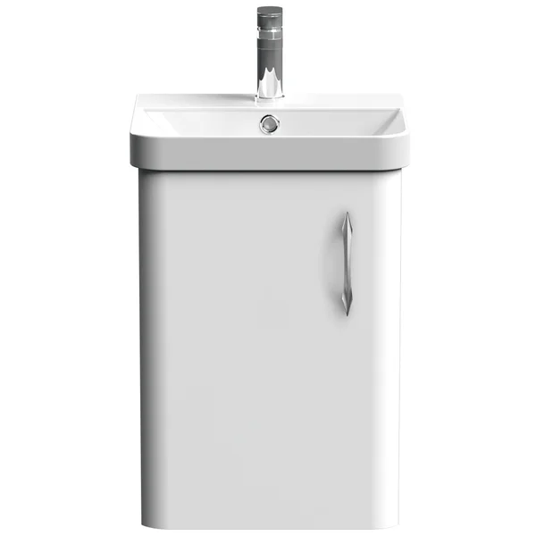 Alternate image of Nuie Core Wall Hung Gloss White Vanity Unit with Thin Edge Basin and Handle - 1 Door - 404 x 589mm