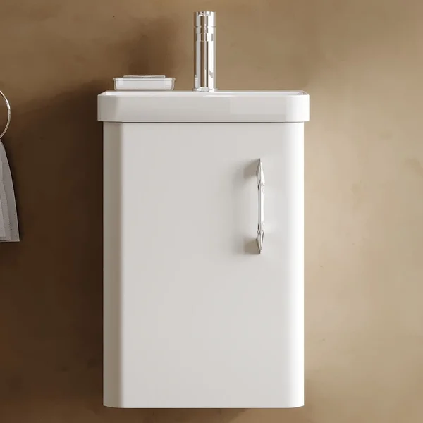 Alternate image of Nuie Core Wall Hung Gloss White Vanity Unit with Thin Edge Basin and Handle - 1 Door - 404 x 589mm