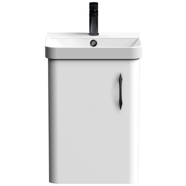 Alternate image of Nuie Core Wall Hung Gloss White Vanity Unit with Thin Edge Basin and Handle - 1 Door - 404 x 589mm