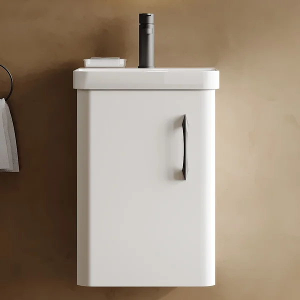 Alternate image of Nuie Core Wall Hung Gloss White Vanity Unit with Thin Edge Basin and Handle - 1 Door - 404 x 589mm