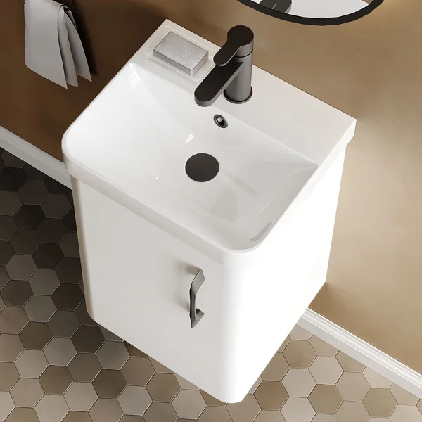 Alternate image of Nuie Core Wall Hung Gloss White Vanity Unit with Thin Edge Basin and Handle - 1 Door - 404 x 589mm