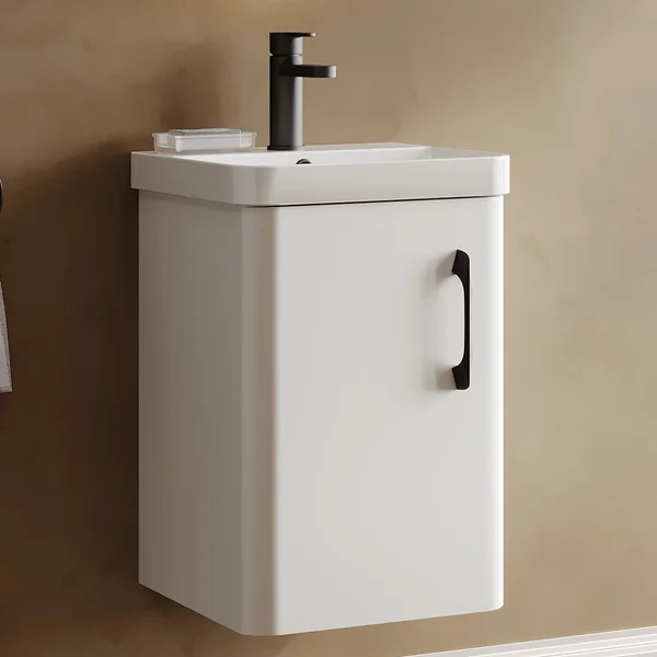 Alternate image of Nuie Core Wall Hung Gloss White Vanity Unit with Thin Edge Basin and Handle - 1 Door - 404 x 589mm