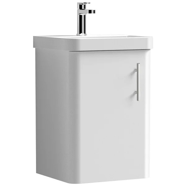 Alternate image of Nuie Core Wall Hung Gloss White Vanity Unit with Thin Edge Basin and Handle - 1 Door - 404 x 589mm