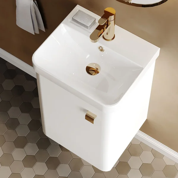 Additional image of Nuie Core Wall Hung Gloss White Vanity Unit with Thin Edge Basin and Handle - 1 Door - 404 x 589mm