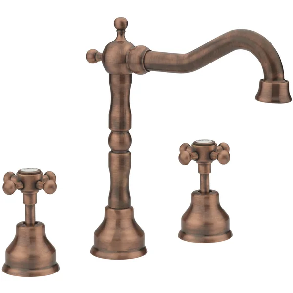 Additional image of Tre Mercati Allora 3 Hole Tall Traditional Basin Mixer Tap with Click-Clack Waste - Crosshead Handles