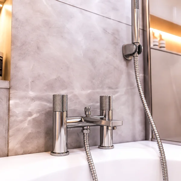 Alternate image of Joseph Miles Sora Chrome Finish Bridge Bath Mixer Tap with Flat Spout - Knob Handles - Deck Mounted