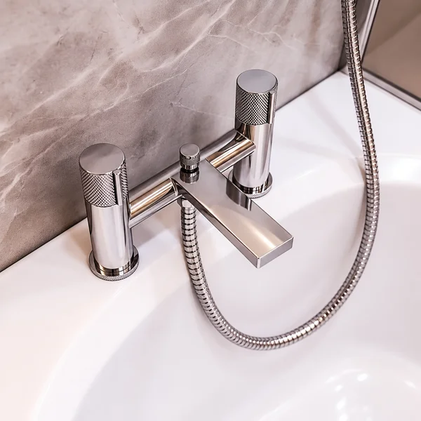 Alternate image of Joseph Miles Sora Chrome Finish Bridge Bath Mixer Tap with Flat Spout - Knob Handles - Deck Mounted