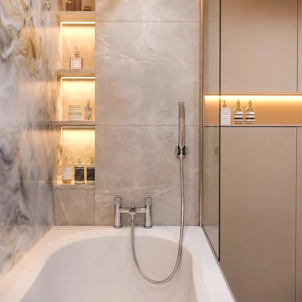 Alternate image of Joseph Miles Sora Chrome Finish Bridge Bath Mixer Tap with Flat Spout - Knob Handles - Deck Mounted