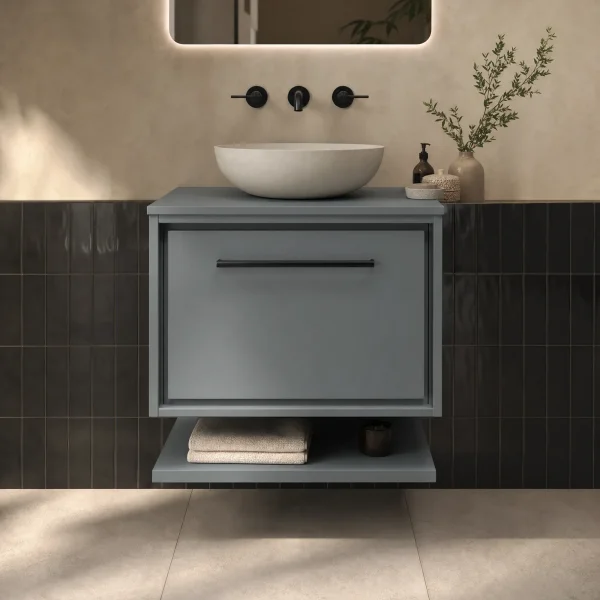 Alternate image of Hudson Reed Lille Wall Hung Contemporary Vanity Unit with Worktop and Shelf - 1 Drawer - 449mm High