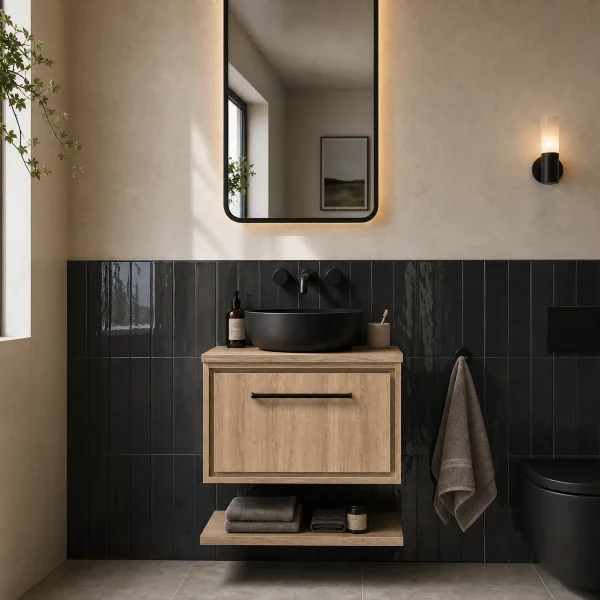 Alternate image of Hudson Reed Lille Wall Hung Contemporary Vanity Unit with Worktop and Shelf - 1 Drawer - 449mm High