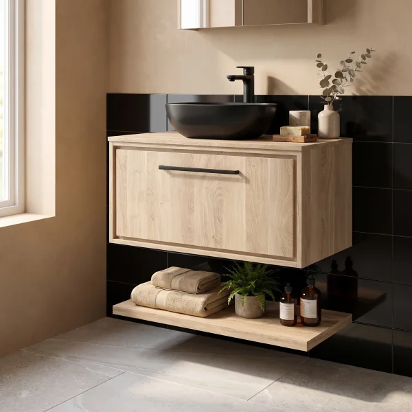Alternate image of Hudson Reed Lille Wall Hung Contemporary Vanity Unit with Worktop and Shelf - 1 Drawer - 449mm High
