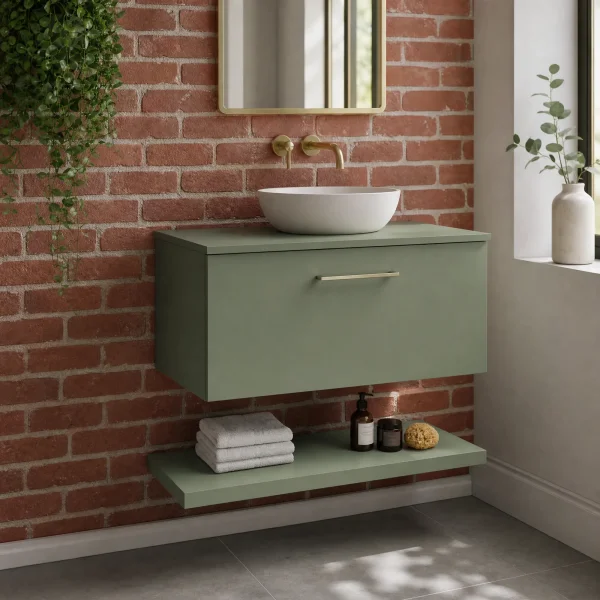 Alternate image of Nuie Arno Wall Hung Minimalist Vanity Unit with Worktop and Shelf - 1 Drawer