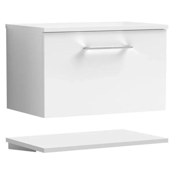 Nuie Arno Wall Hung Minimalist Vanity Unit with Worktop and Shelf - 1 Drawer