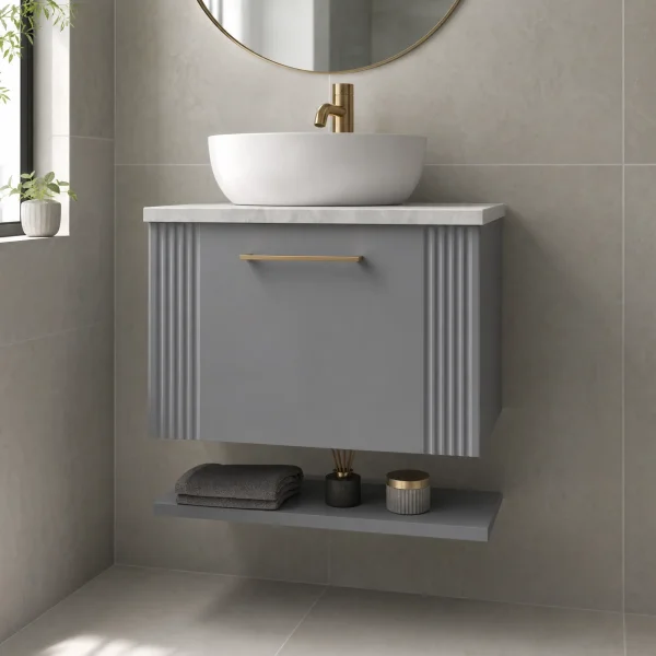 Alternate image of Nuie Deco Wall Hung Semi-Fluted Vanity Unit with Worktop and Shelf - 1 Drawer