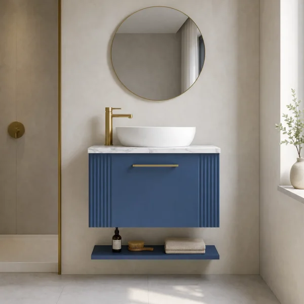 Alternate image of Nuie Deco Wall Hung Semi-Fluted Vanity Unit with Worktop and Shelf - 1 Drawer