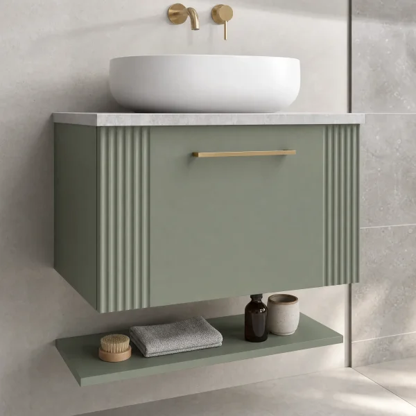 Alternate image of Nuie Deco Wall Hung Semi-Fluted Vanity Unit with Worktop and Shelf - 1 Drawer
