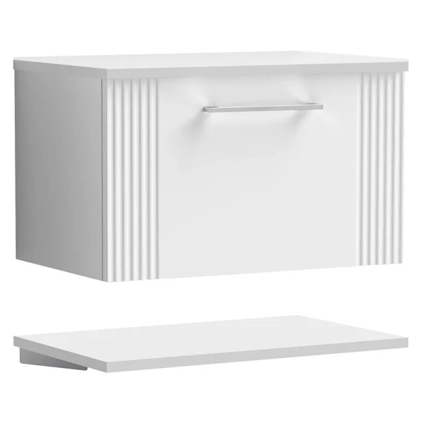 Nuie Deco Wall Hung Semi-Fluted Vanity Unit with Worktop and Shelf - 1 Drawer