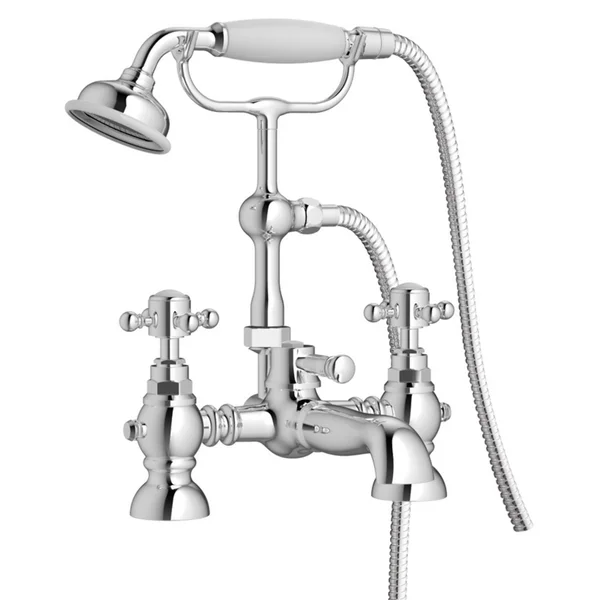 Additional image of Joseph Miles Rhett Traditional Bridge Bath Mixer Tap with Long Spout - Crosshead Handles - Deck Mounted