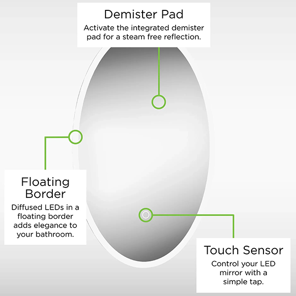 Additional image of Sension Aurora Oval Diffused LED Borderlit Illuminated Mirror with Demister Pad - 500 x 800mm