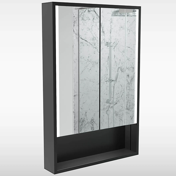 Sensio Sydney Black Aluminium Open Shelf LED Mirrored Cabinet - 2 Door - 600 x 900mm