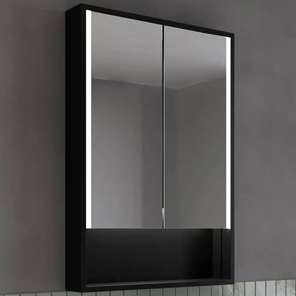 Additional image of Sensio Sydney Black Aluminium Open Shelf LED Mirrored Cabinet - 2 Door - 600 x 900mm
