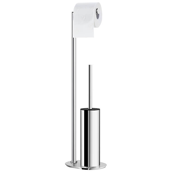 Additional image of Smedbo Outline Freestanding Round Toilet Roll Holder and Toilet Brush Set - Stainless Steel