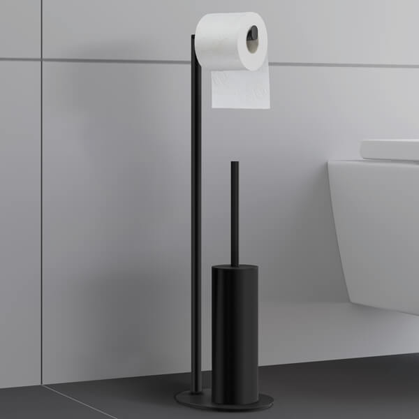 Alternate image of Smedbo Outline Freestanding Round Toilet Roll Holder and Toilet Brush Set - Stainless Steel