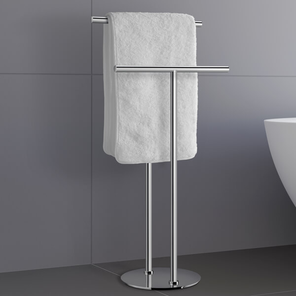 Additional image of Smedbo Outline Freestanding Round Double Towel Rail - Stainless Steel