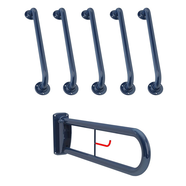 Additional image of Lecico Atlas 600mm Grab Rail and 800mm Hinged Rail - Wall Mounted