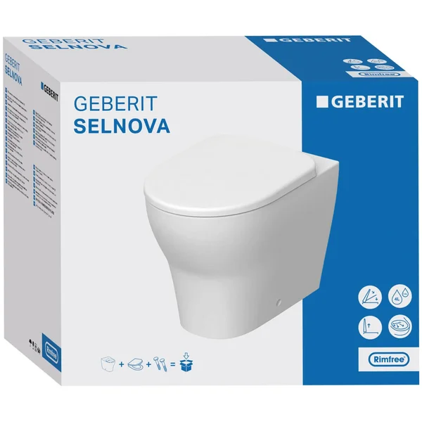 Additional image of Geberit Selnova Back-to-Wall Rimfree Pan with Soft Close Quick Release Seat - 360 x 530mm