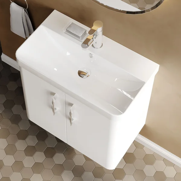 Alternate image of Nuie Core Wall Hung Gloss White Vanity Unit with Thin Edge Basin and Handles - 2 Door - 589mm High
