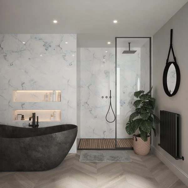 Additional image of Nuance Tongue and Groove Shower Wall Panel - White Onyx - 1200mm x 2420mm