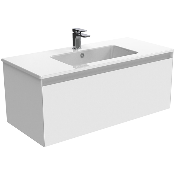 Alternate image of Saneux Uni Contemporary Wall Hung Vanity Unit - Handle-Less - 1 Drawer - 400mm High