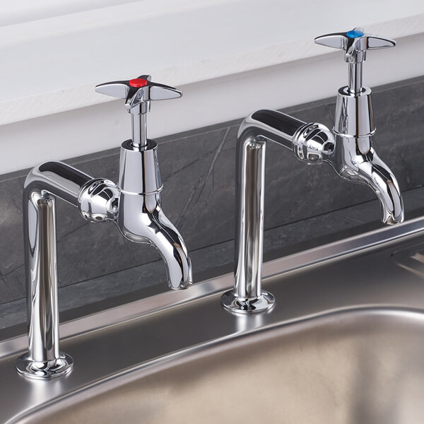 Additional image of Bristan X-Head Pair of Traditional Chrome Bib Taps - Crosshead Handles