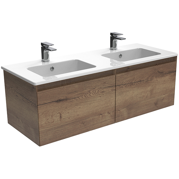 Additional image of Saneux Uni Wall Hung Double Basin Vanity Unit - 2 Drawer - 1200 x 400mm